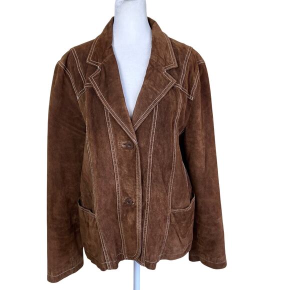 Wilsons Leather Womens Sz XL Vintage Brown Suede Jacket Blazer Button-front - Picture 1 of 16